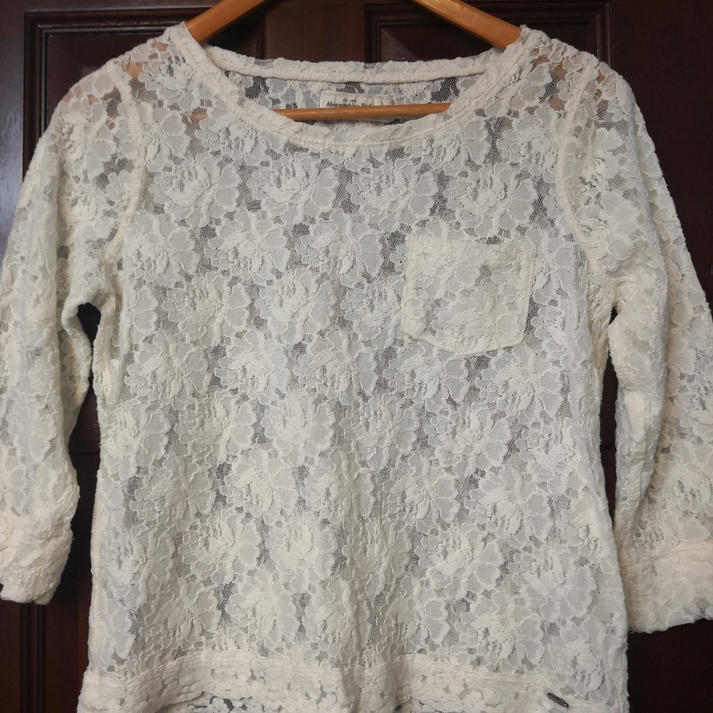 abercrombie and fitch white floral lace shirt